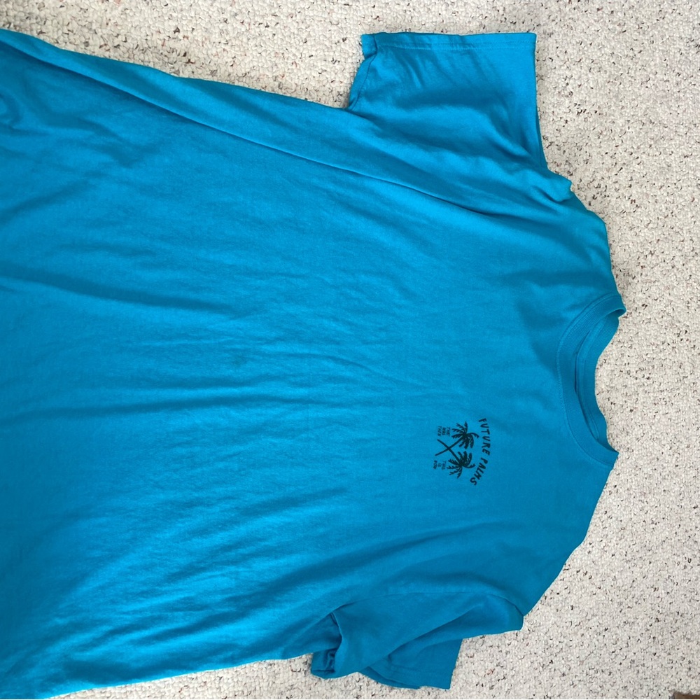Future Palms Short Sleeve Shirt Blue with Front and Back Designs Like New